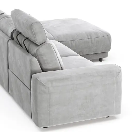 Ecksofa Balok - 2,5-Sitzer mit Longchair groß rechts, inkl. Relaxfunktion (motorisch) und Kopfstütze, Stoff, Eisengrau