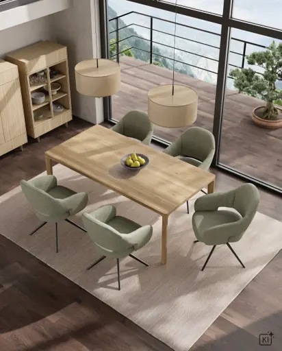 Esstisch Arialto - LB ca. 220x100 cm, ausziehbar, Asteiche massiv, Milk