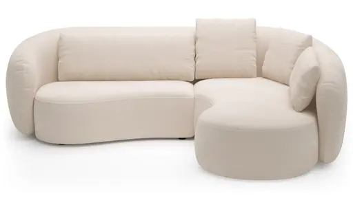 Ecksofa Karasu - 3-Sitzer mit Ottomane rechts, Stoff, Creme