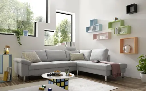 Ecksofa COOL - 2,5-Sitzer mit Ecke rechts, Querschläfer, Stoff, Hellgrau