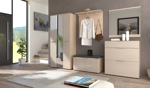 Schuhschrank - B ca. 90 cm, Riva Eiche Nachbildung, Kaschmir