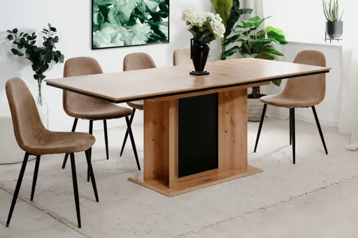 Esstisch - LB ca. 160x90 cm, Artisan Eiche Nachbildung, Schwarz