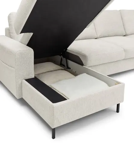Wohnlandschaft - Longchair links mit 2-Sitzer und Ecke rechts, Stoff, Creme