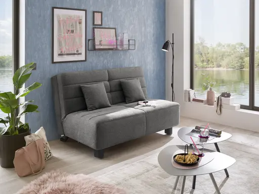  Faltsofa Easy - 2-Sitzer ohne Armlehne, ca. 140 cm inkl. Schlaffunktion, Stoff,  Dunkelgrau