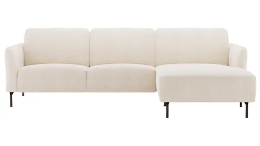 Ecksofa Leona - 3-Sitzer mit Longchair rechts inkl. Sitzvorzug motorisch, Stoff, Creme