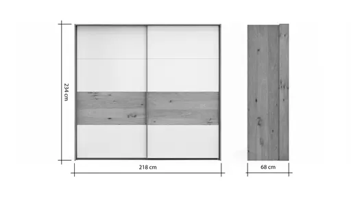 Schwebetürenschrank Viana - B ca. 218 cm, Furnier, Balkeneiche, Weiß