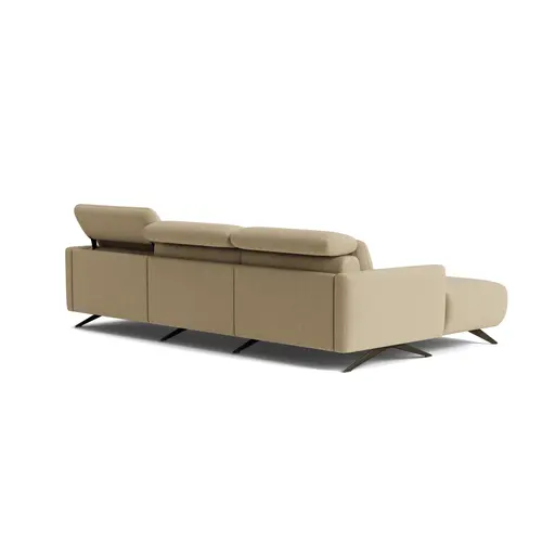 Ecksofa Arona - Longchair mit 2-Sitzer rechts inkl. Relaxfunktion und Kopfteil verstellbar motorisch, Stoff, Grau