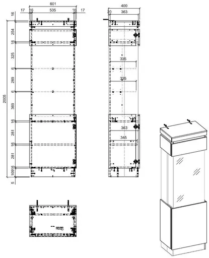 Vitrine- Eiche Dekor, Dunkelgrau