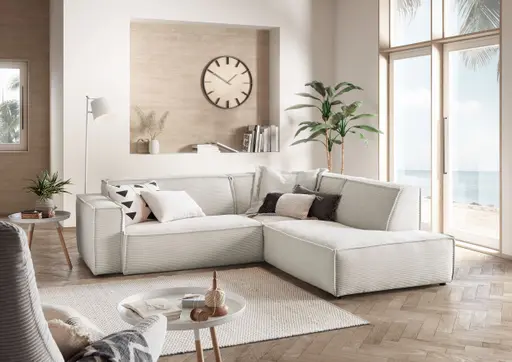 Ecksofa - 1,5-Sitzer mit Ecke rechts, Cord, Weiß