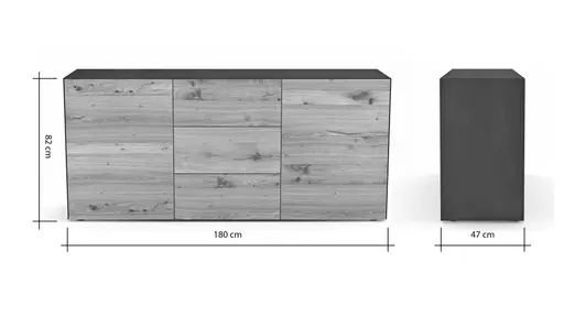 Sideboard Jan - Wildeiche massiv, Metall