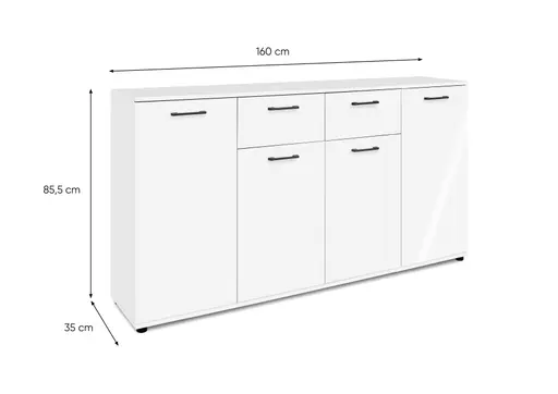 Sideboard- B ca. 160 cm, Weiß, Hochglanz