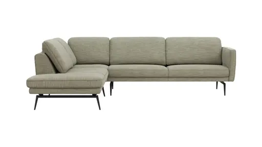 Ecksofa Estrela - Ecke links mit 2,5-Sitzer inkl. Rücken-/Armlehne verstellbar, Stoff, Olive
