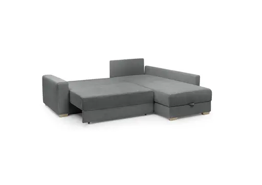 Ecksofa Jyte - 2-Sitzer mit Ecke rechts, Schlaffunktion mit Bettkasten, Stoff, Dunkelgrau