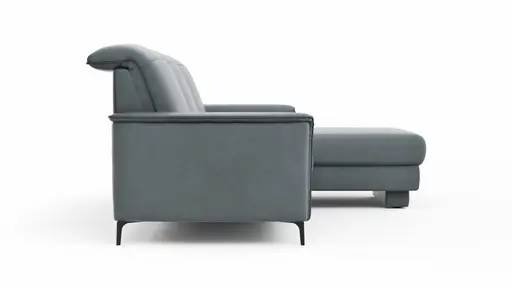 Ecksofa Bolivien - 2,5-Sitzer mit Longchair rechts, Kopfteil verstellbar, Leder Steel