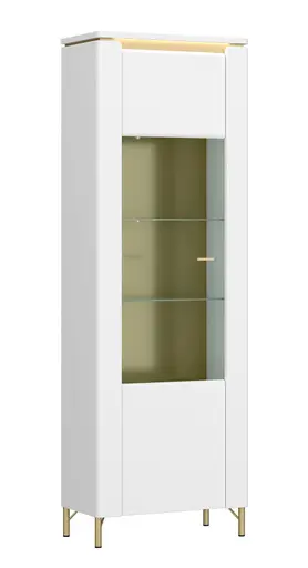 Vitrine - mit Beleuchtung, Alpinweiß, Goldfarben, Weiß Hochglanz
