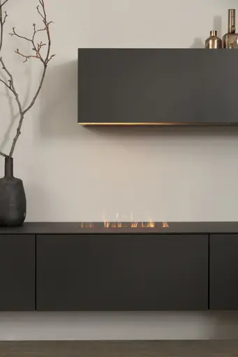 Wohnwand 3900 - inklusive Kamin und TV-Halterung, Lack, Schiefergrau