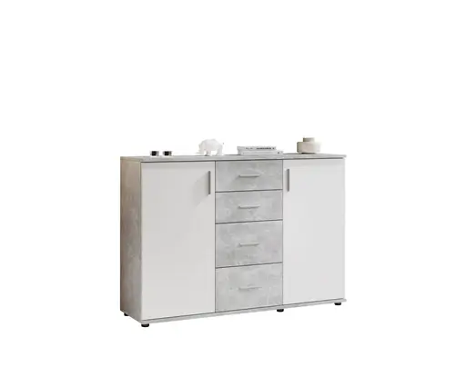 Kommode - B ca. 120 cm, Betonoptik, Weiß