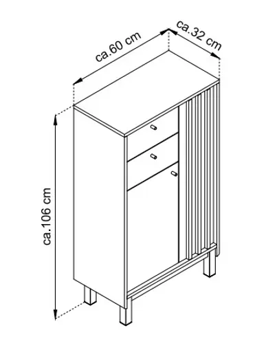 Kommode- B ca. 60 cm, Eiche Dekor, Schwarz