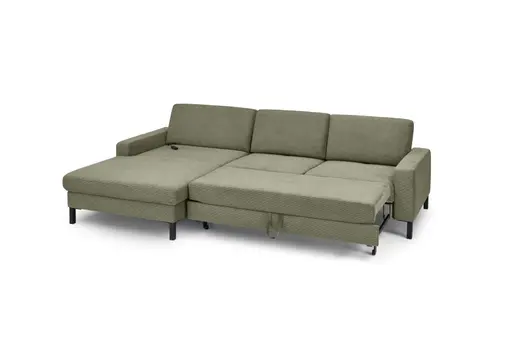 Ecksofa CALM MOVE 2.0 - Longchair links mit 2,5-Sitzer, Schlaffunktion, Feincord, Olive