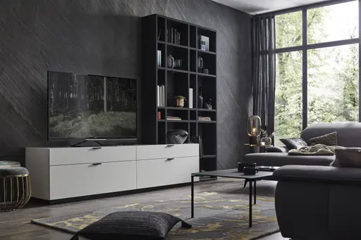 Wohnwand 4450 - Lack, Weiß und Schwarz