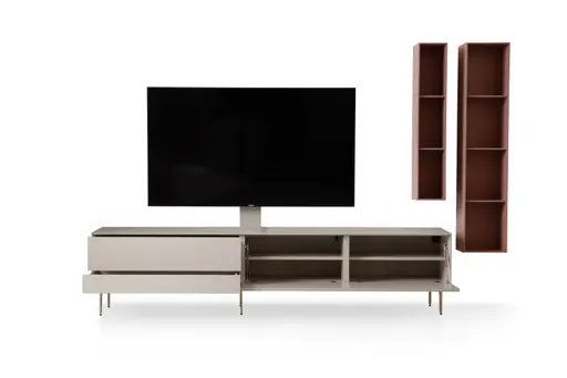 Wohnwand Colore - mit Beleuchtung, Lack, Kaschmir, Sandbeere