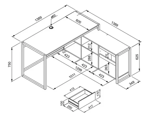 Eckschreibtisch - LB ca. 139x139 cm, Weiß, Artisan Eiche Nachbildung