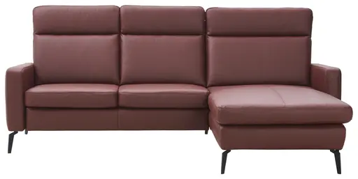 Ecksofa Arima - 2-Sitzer mit Longchair rechts, Leder, Weinbeere