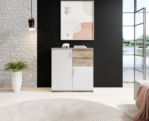 Kommode - B ca. 80 cm, Holz Nachbildung, Weiß