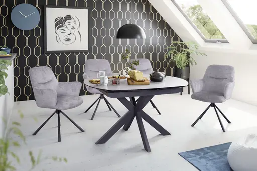 Esstisch MEGGIE - ausziehbar, LB ca. 130x100 cm, Glaskeramik, Grau