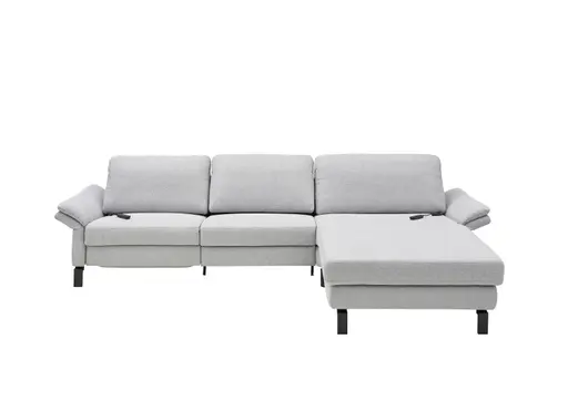 Ecksofa - 3-Sitzer mit Longchair rechts, Relaxfunktion motorisch, Stoff, Hellgrau