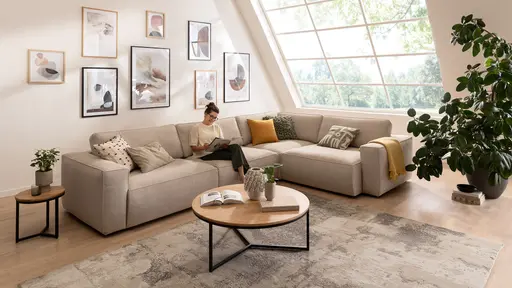 Ecksofa Lilaia - 3-Sitzer XL links, Ecke mit 1,5-Sitzer XL Tief, Stoff, Kaschmir