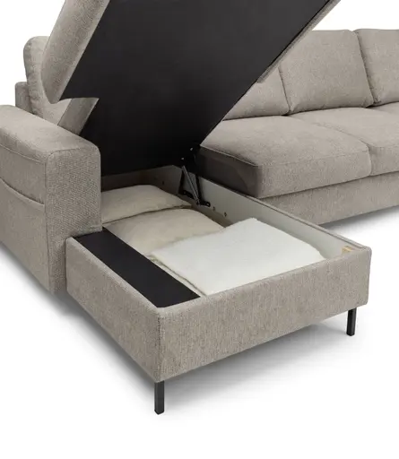 Wohnlandschaft - Longchair links mit 2-Sitzer und Ecke rechts, Stoff, Steingrau