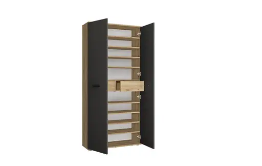 Schuhschrank - B ca. 90 cm, Artisan Eiche Nachbildung, Anthrazit