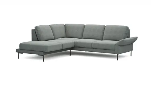 Ecksofa Rockport A - Ecke links mit 2,5-Sitzer rechts, inkl. Sitzauszug (motorisch) und Armlehne klappbar, Stoff, Eisblau