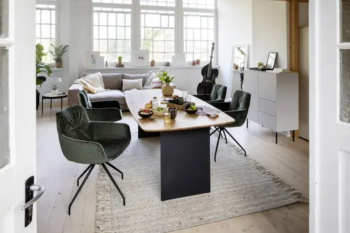 Armlehnstuhl Pelle - Stoff, Eukalyptus, Stativ, Schwarz, Matt, Drehbar