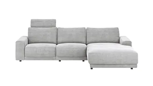 Ecksofa Balok - 2,5-Sitzer mit Longchair groß rechts, inkl. Relaxfunktion (motorisch) und Kopfstütze, Stoff, Eisengrau