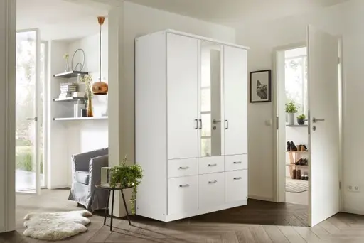 Drehtürenschrank ROYAN- B ca. 136 cm, Weiß, Spiegel