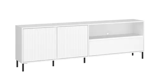 TV-Lowboard - B ca. 208 cm, Weiß, Weiß Hochglanz
