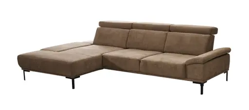 Ecksofa - Longchair links mit 2-Sitzer, Sitztiefe verstellbar, Stoff, Braungrün