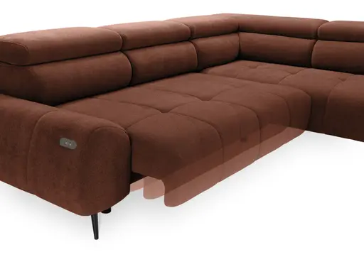 Ecksofa - Ecke links mit 2-Sitzer, Sitzvorzug motorisch, Kopfteil verstellbar, Stoff, Terracotta