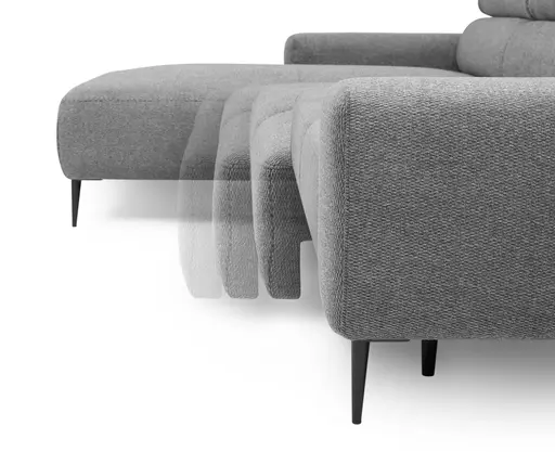 Ecksofa - Longchair links mit 2-Sitzer, Sitzvorzug motorisch, Kopfteil verstellbar, Stoff, Grau