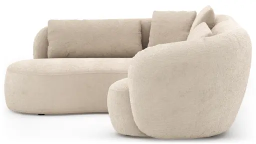 Ecksofa Karasu - Ottomane links mit 3-Sitzer rechts, Stoff, Natur