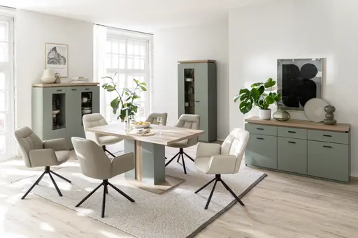 Esstisch - LB ca. 160x90 cm, Eiche Evoke Nachbildung, Salbeigrün