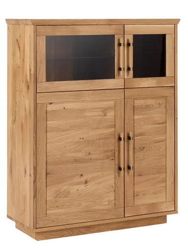 Highboard Oreia - mit LED-Beleuchtung, Wildeiche massiv, natur geölt