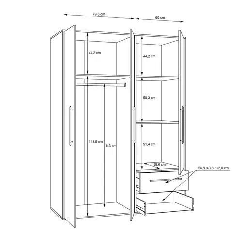 Drehtürenschrank FATHIE- B ca. 144 cm, Weiß