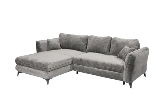 Ecksofa - Longchair links mit 2-Sitzer, Schlaffunktion mit Bettkasten, Stoff, Steingrau