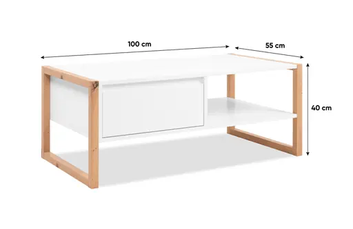 Couchtisch - LB ca. 100x55 cm, Weiß, Artisan Eiche Nachbildung