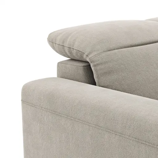 Ecksofa Rockport B - 2,5-Sitzer mit Longchair rechts inkl. Kopfteil verstellbar und Sitztiefe verstellbar (motorisch), Stoff, Khaki