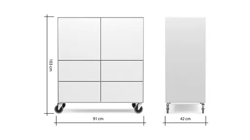 Highboard Edge - Lack weiß, auf Rollen