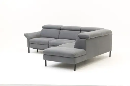 Ecksofa - 2,5-Sitzer mit  Ecke rechts, Kopfstütze/Armlehne verstellbar (manuell), Webstoff, Dunkelgrau